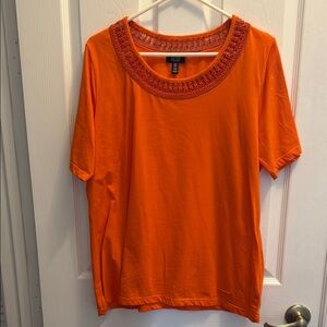 Jones New York Orange Embellished Short Sleeve T-Shirt